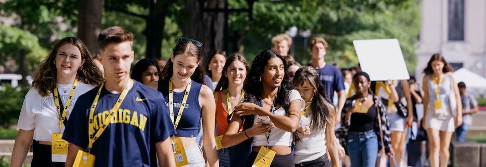 Group of students walking during orientation