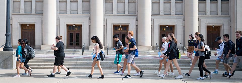 New students on a walking tour of campus during orientation