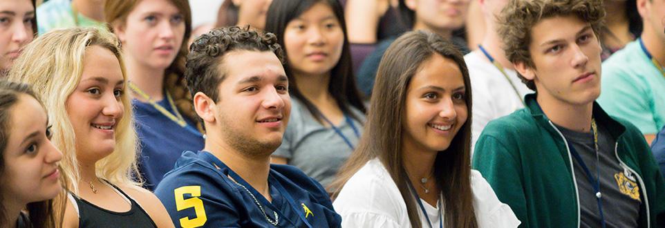 Students listening to orientation program